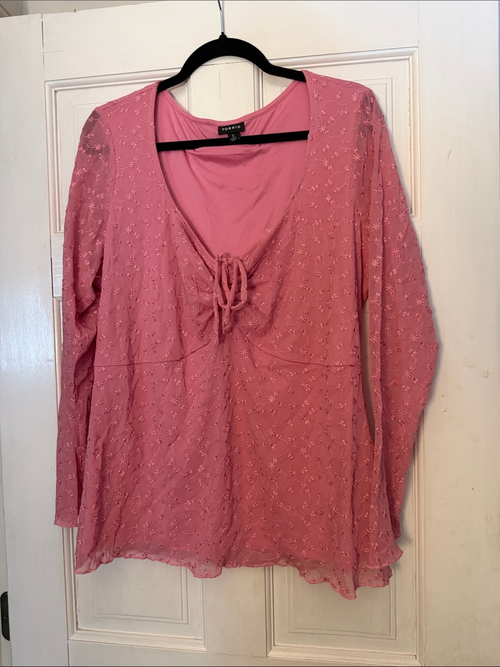 torrid Rose Pink Lace Tie-Front Long Sleeve Blouse